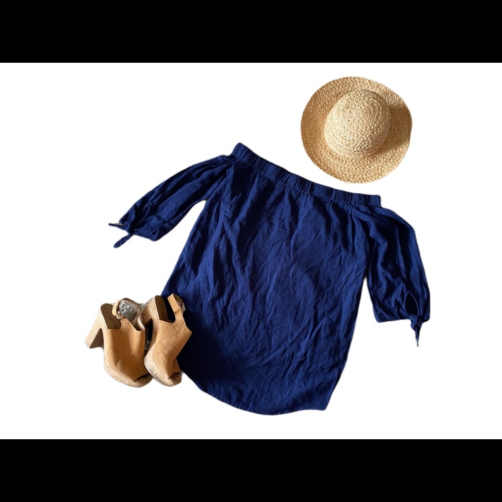 NEW! Old Navy linen navy off shoulder dress S